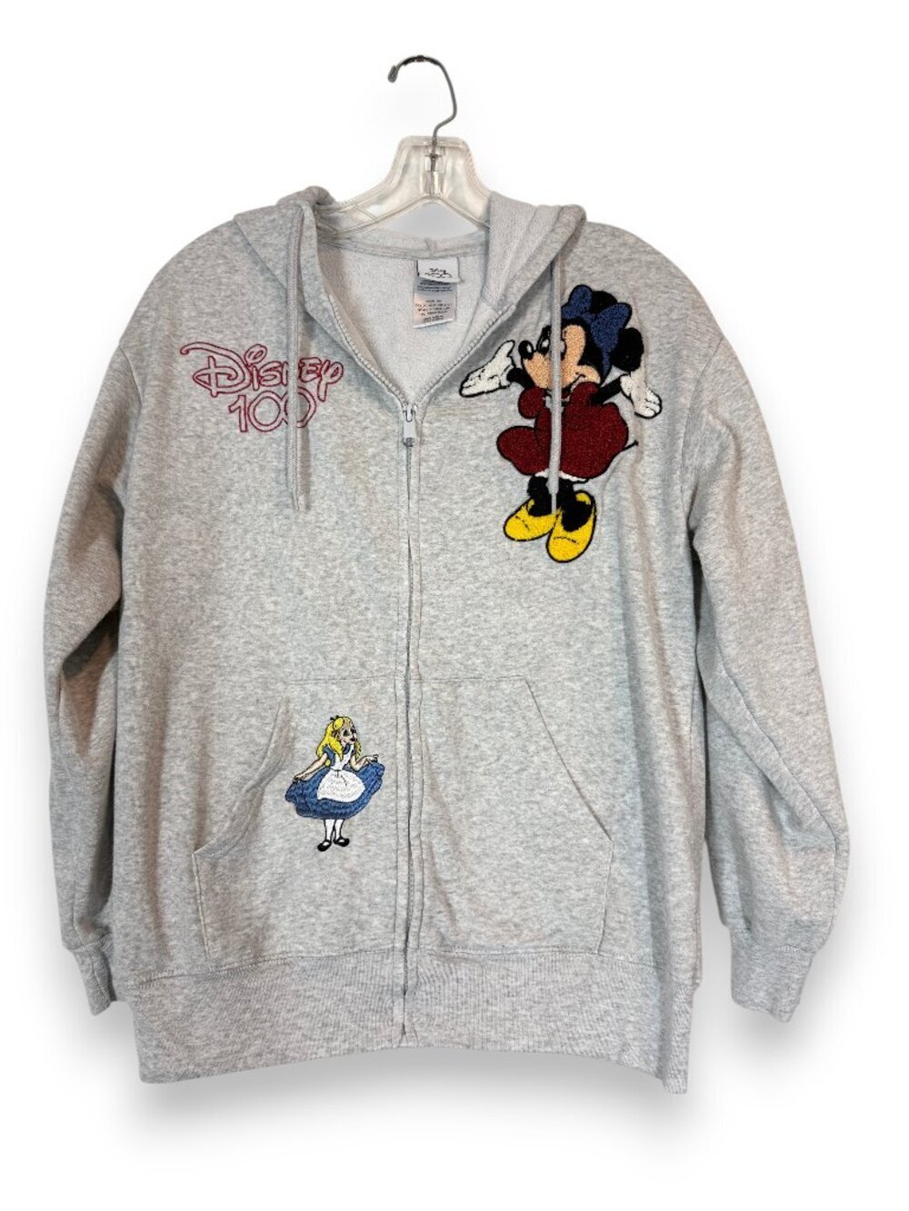 Disney 100th Anniversary Hoodie Sweatshirt Jacket Embroidered Gray Small